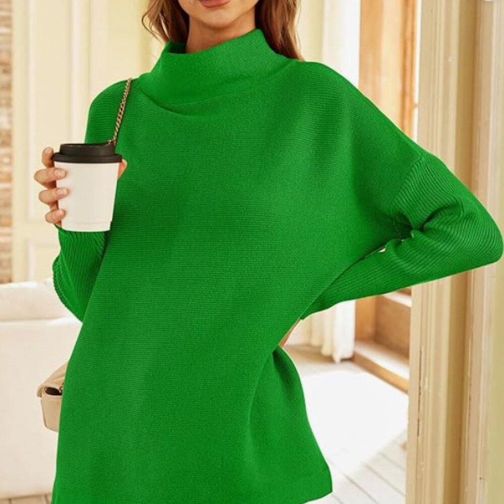 Pullover Turtleneck Sweater Dolman Scandi‎ Minimalism Modern Prep Green Size S